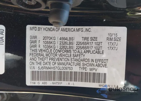 2016 Honda Cr-V Ex from USA, damaged, VIN 5J6RM4H57GL009753